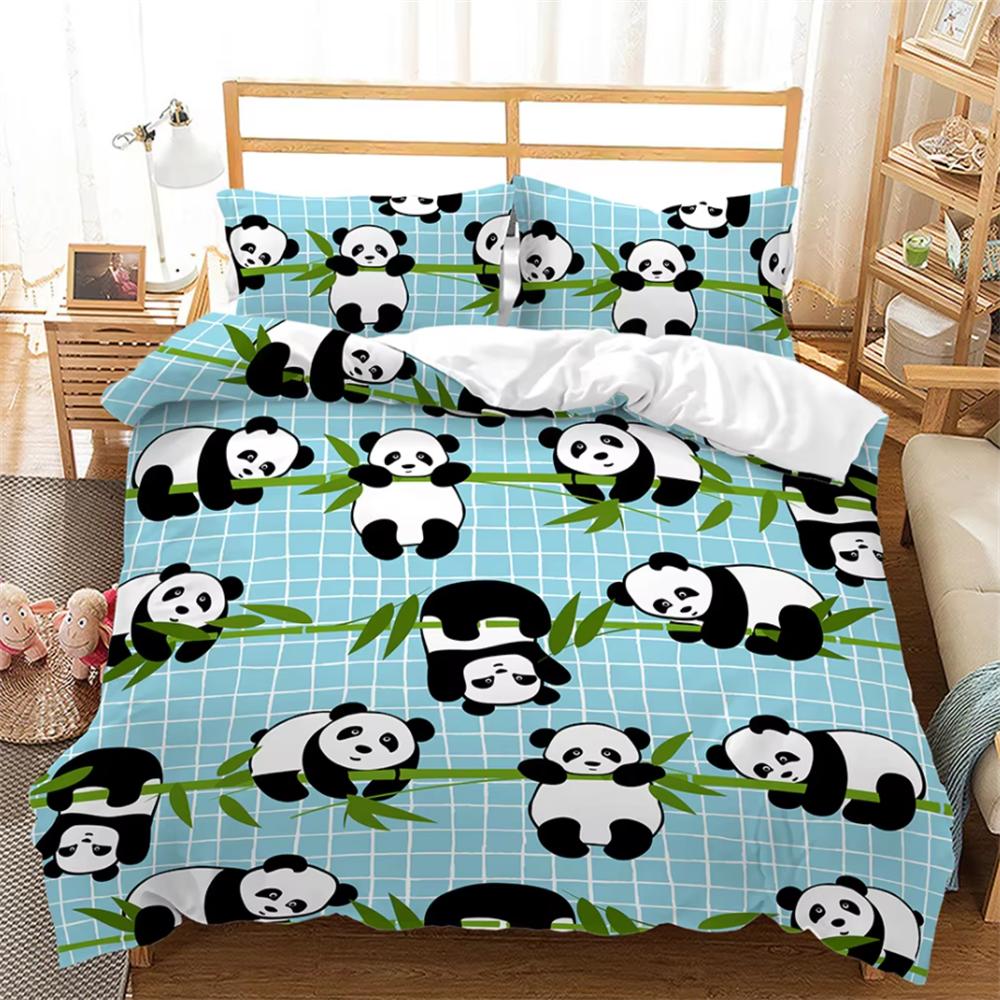 Kreslená Panda 3d Ložní souprava Sady povlaků na přikrývku Přikrývka Ložní prádlo Jednolůžko Queen King Jednolůžko Velikost Pokojová dekorace Děti Dospělí Roztomilý Kawaii