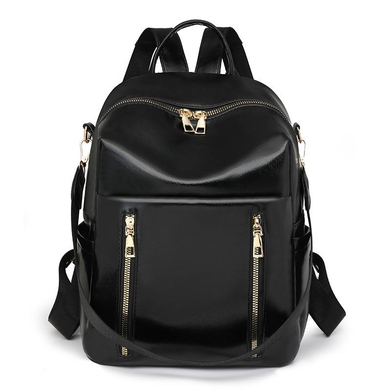 

Женский мягкий кожаный рюкзак большой вместимости дорожная сумка многофункциональная сумка через плечо чёрный