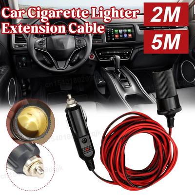 2M/5M Car Cigar Lighter Plug 12/24V Extension Cable Adapter Socket Charger Lead With Indicator Light Interior Plug To Socket