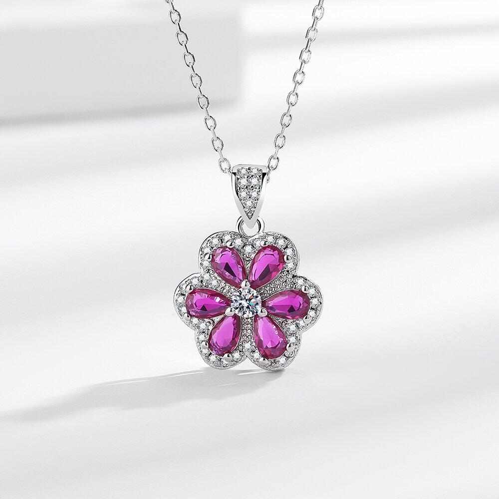 New Inlaid Red Corundum Water Drop Classic Shiny High-end Full Diamond Stud Earrings Ring Necklace Set
