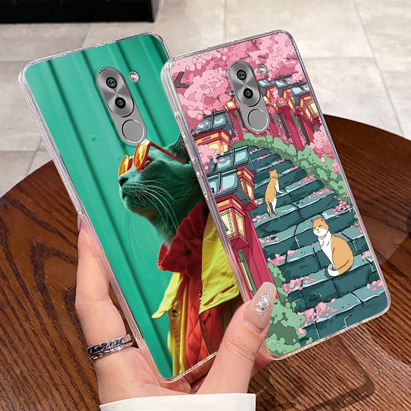 Jelly Casing For Huawei GR5 2017 / Mate 9 Lite / Honor 6X Clear Silicone Soft TPU Back Cover Cute Cat Rabbit Heart Phone Case