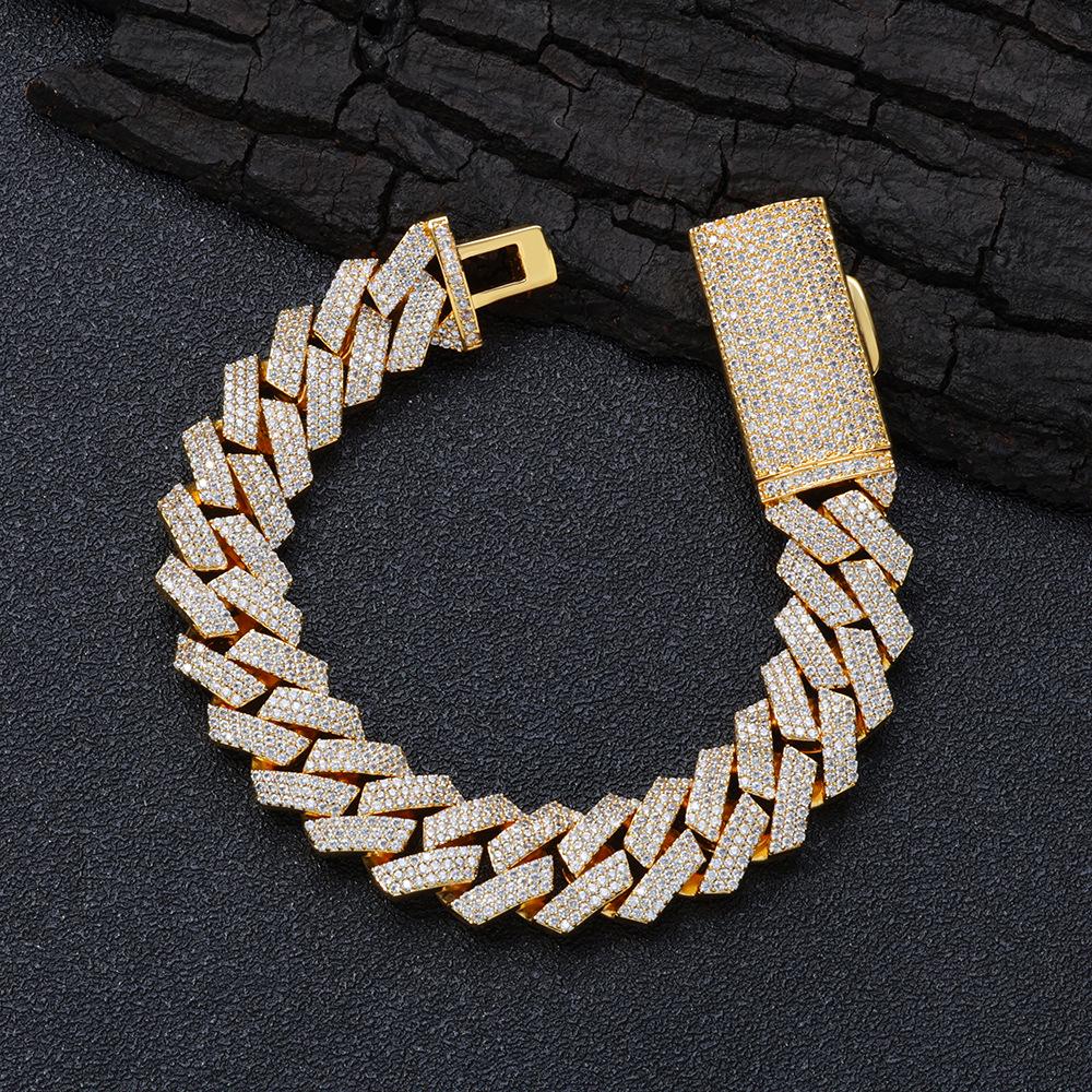 

16mm Triple-Row Zircon Rhombus Cuban Link Bracelet - European & American Hip Hop Style for Men Bracelet 7 inches золотий