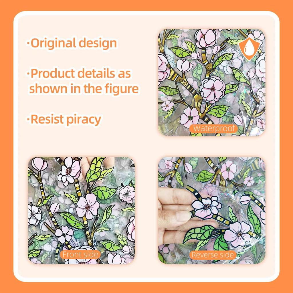 Xc8707 Pink Flower Colorful Sunlight Electrostatic Sticker Double-Sided Visual Window Glass Decorative Sticker