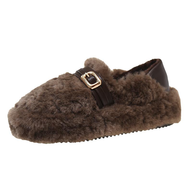 Warm fluffy shoes for women with thick soles and two pedals to wear 2025 winter new velvet cotton shoes casual lazy Doudou shoes