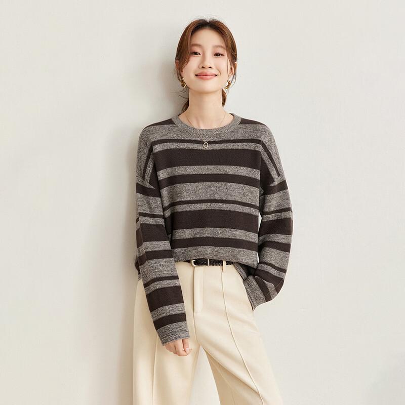 Women's Cashmere Blend Striped Loose Fit Sweater