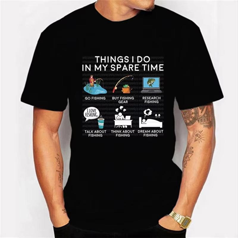 Summer Unisexs Alphabet Fish Pattern Printed Round Neck Tshirt 100 Cotton Soft Breathable Short Sleeve Fishing Enthusiast Gift