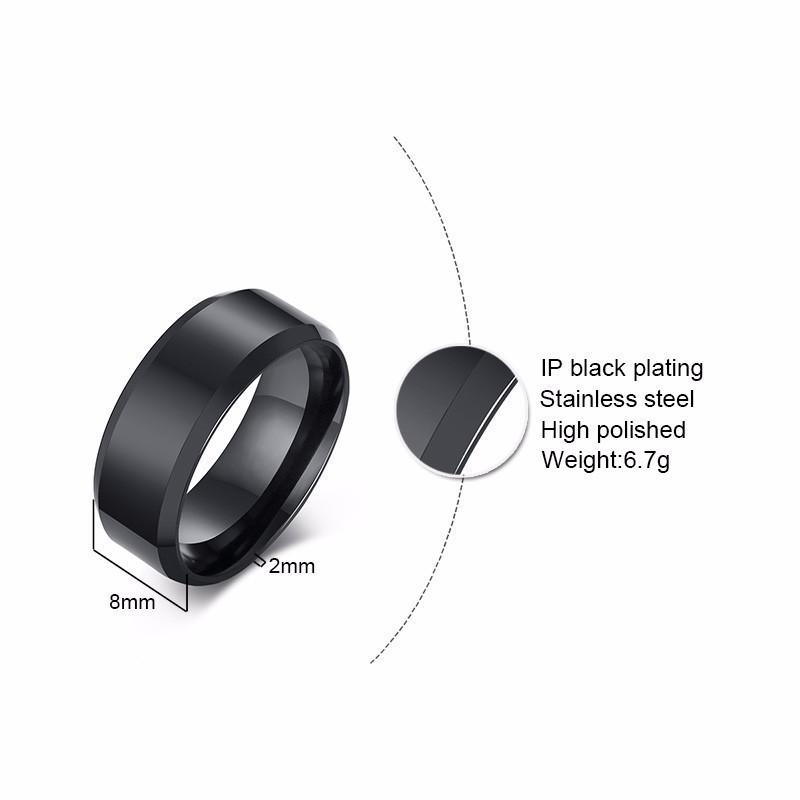 Vnox Customize Name Rings for Men Women Glossy Black Stainless Steel Classic Wedding Band Casual Basic Alliance Personalize Gift