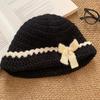 Hand-Knitted Bucket Hat 3D Bow Crochet Beanie Hat Elegant Knitted Basin Hat