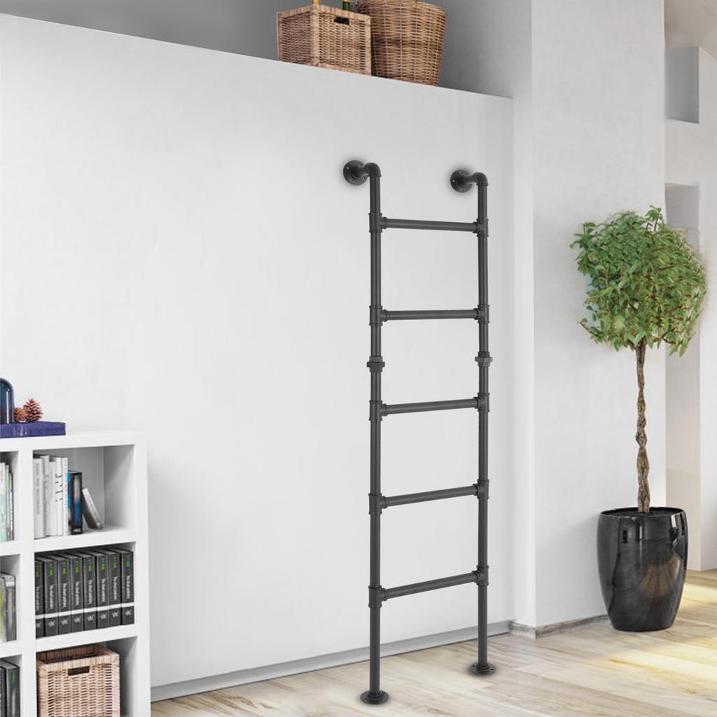 5-Step 170cm Carbon Steel Ladder,Black Wall&Floor-Mounted Ladders for Caravans,Dormitory Double Beds
