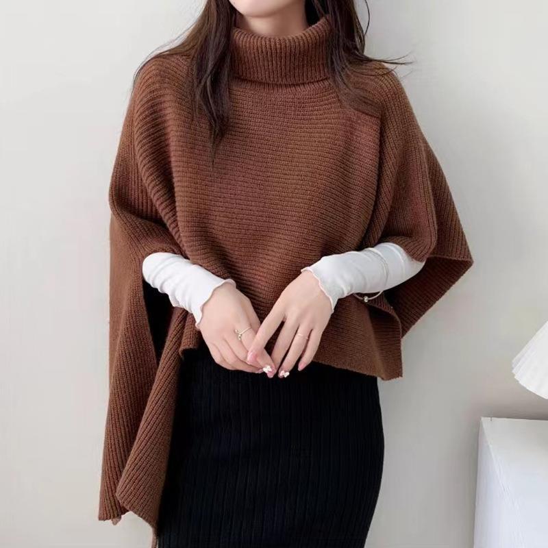 Dongdaemun, Korea 2024 Winter New Irregular Turtleneck Knit Cape Casual Warm Shawl Scarf for Women