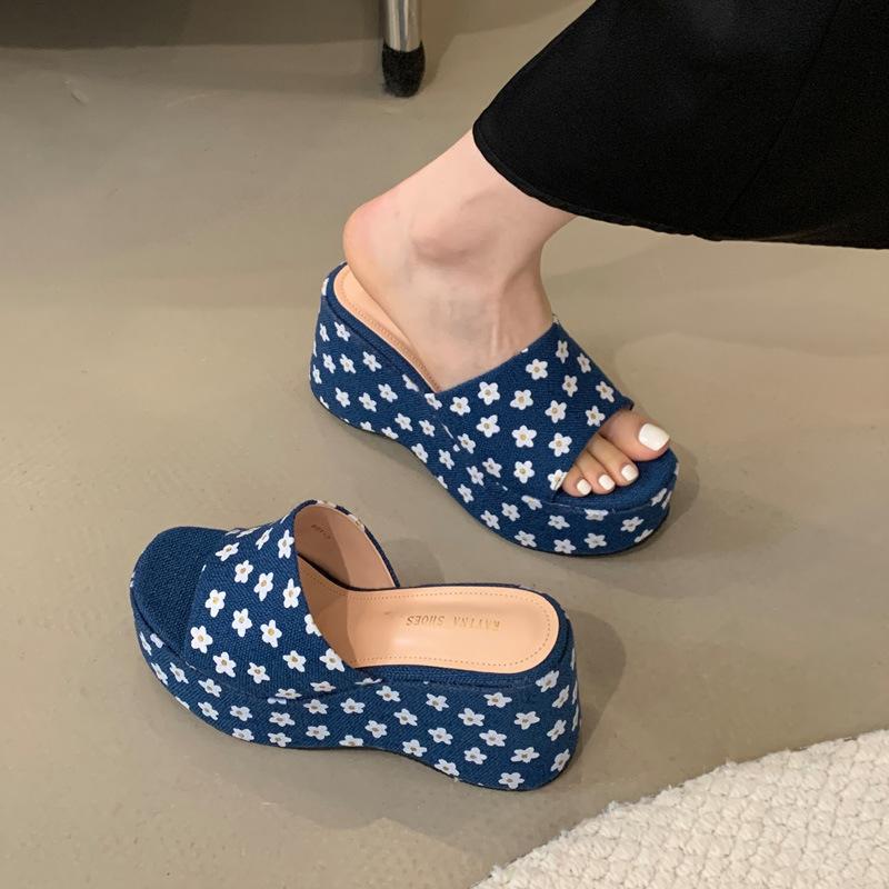 

Платформенные шлепанцы женские летние весенние новые черные плетеные из пеньковой веревки модные шлепанцы на танкетке 40 синий