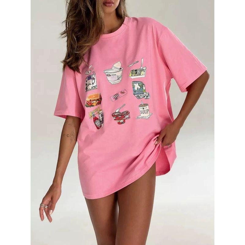 Fashion Wind Fashion Print Round Neck Loose Casual Cotton T-shirt Loose Printed Cotton T-shirt