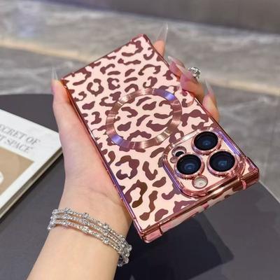 Fashionable and Soft Plated Shockproof Tiger Leopard Pattern Magnetic Case Iphone16 16pro 15 14 13 16ProMax 15Plus Phone Case
