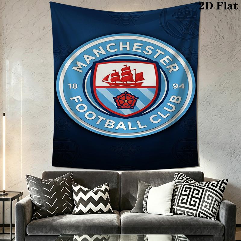 Manchester City Fc Badge Logo Tapestry Wallmounted Fashion Print Background Cloth Background Wall Hanging Cloth Soft