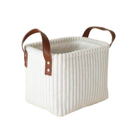 

Corduroy Storage Basket Collapsible Storage Bin with Reinforced Handles Foldable Basket Organizer for Kids Toys S білий