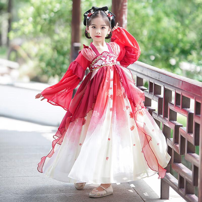 Girl s Red Chinese Style Hanfu Dress 140