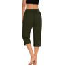 Women Elastic High Waist 3/4 Pant Casual Fit Wide Capris Leg Pants Trousers With Pockets