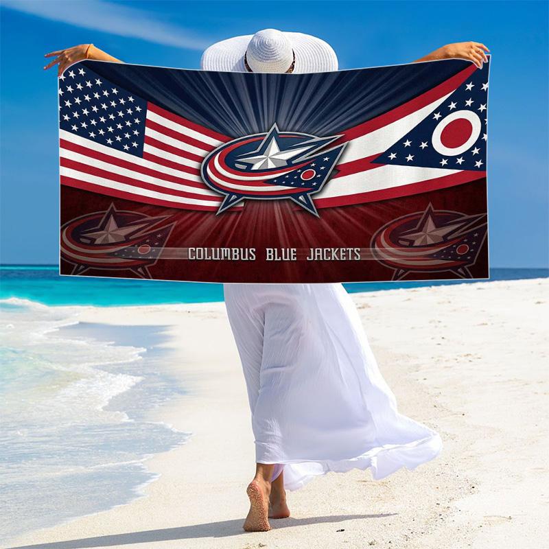 Columbus Blue Jackets Print Beach Towel, Large Soft Quick Dry Towel for Beach Camping Swimming