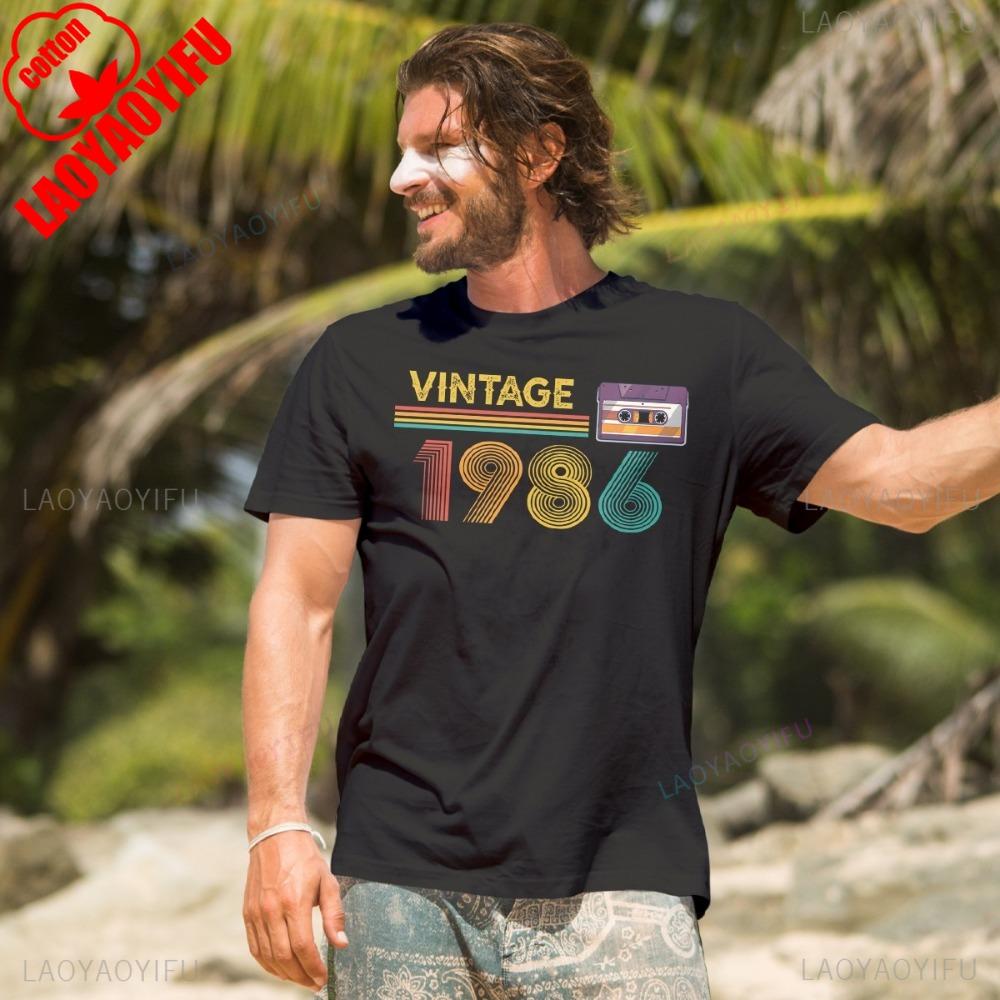 Vintage 1986 40th Birthday Mens TShirt Retro Cassette Graphic Tees Oneck Streetwear Classic Pattern High Quality Cotton Tees