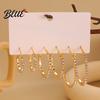 Full Rhinestone Inlay Earrings 3 Pairs Women Ear-Pin Closure Stable