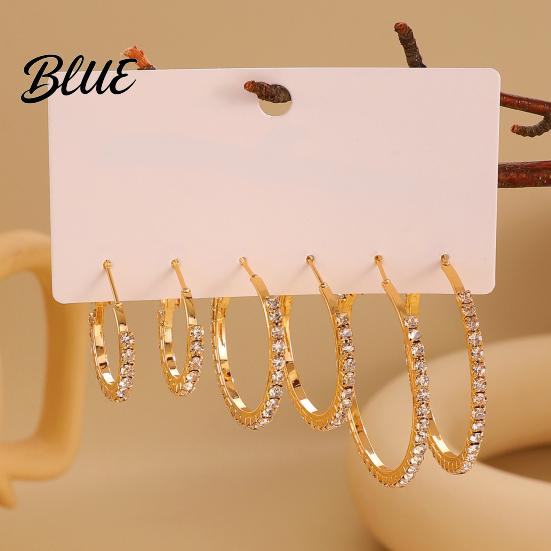 Full Rhinestone Inlay Earrings 3 Pairs Women Ear-Pin Closure Stable