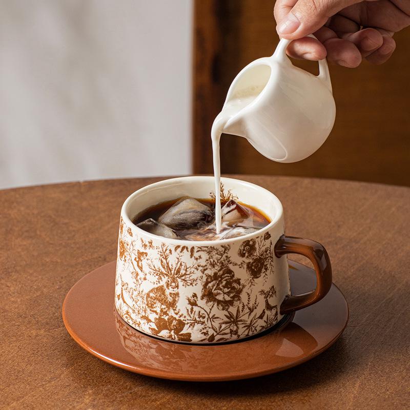 Retro Ceramic Coffee Cup & Saucer Set - Luxurious, High-End Feel for Coffee, Milk, or Water - Ideal Gift