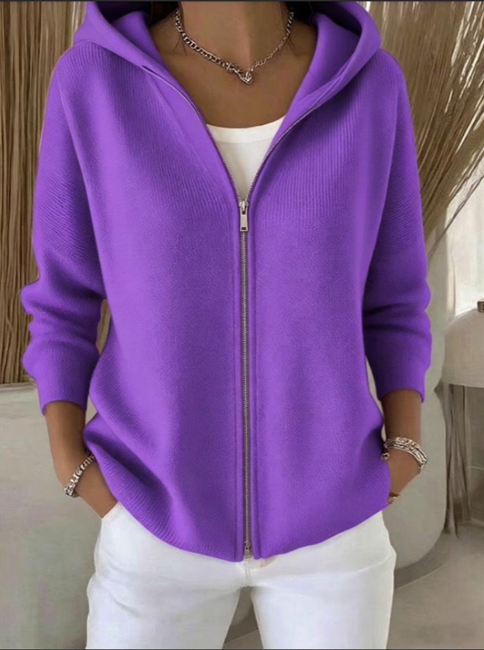 2026 Autumn/Winter European & American Women's Loose Knit Hooded Solid Cardigan