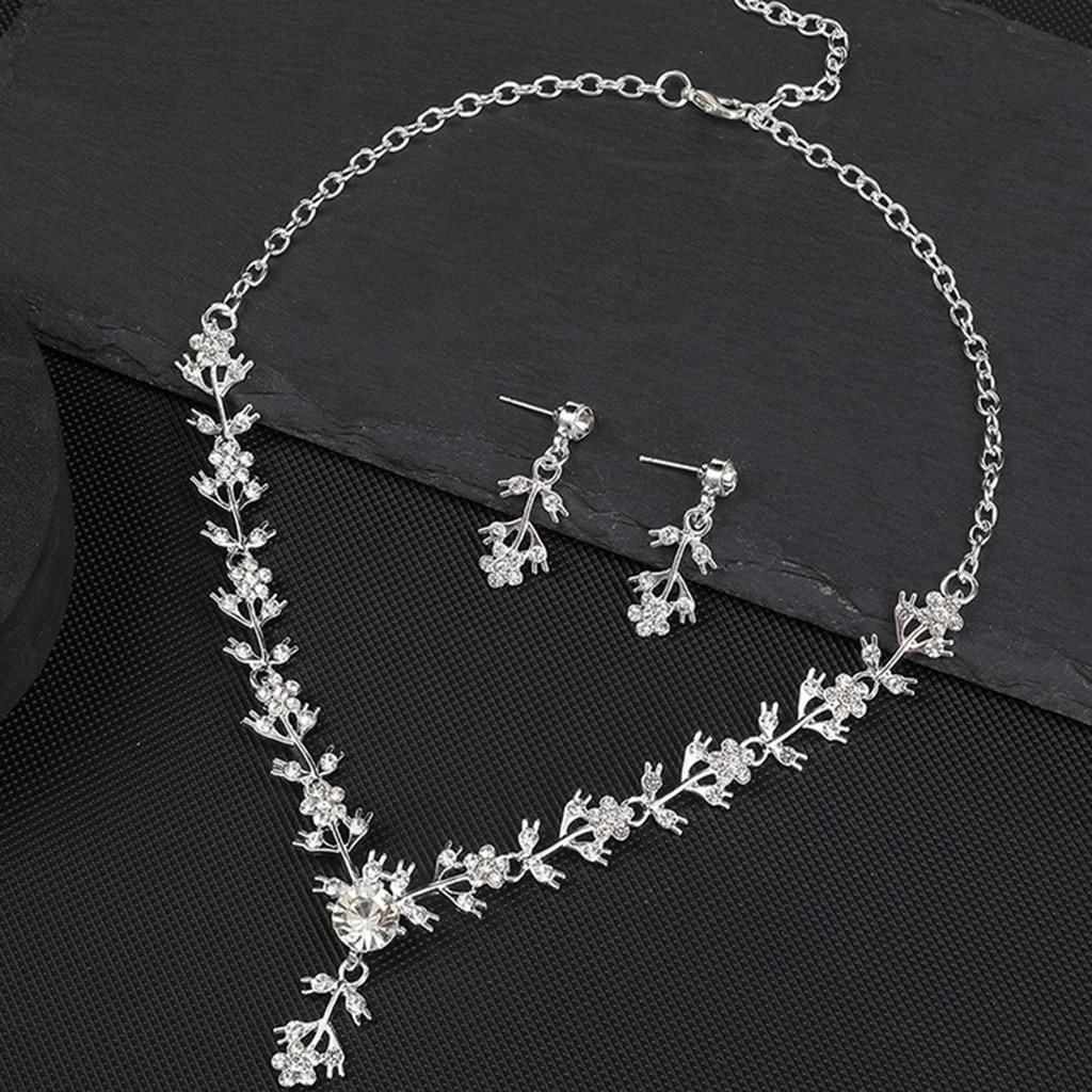 3pcs Classical Palace Feng Shui Drop Shaped Crystal Inlaid Necklace Earrings Set Bride Wedding Red Carpet Dress Accessories