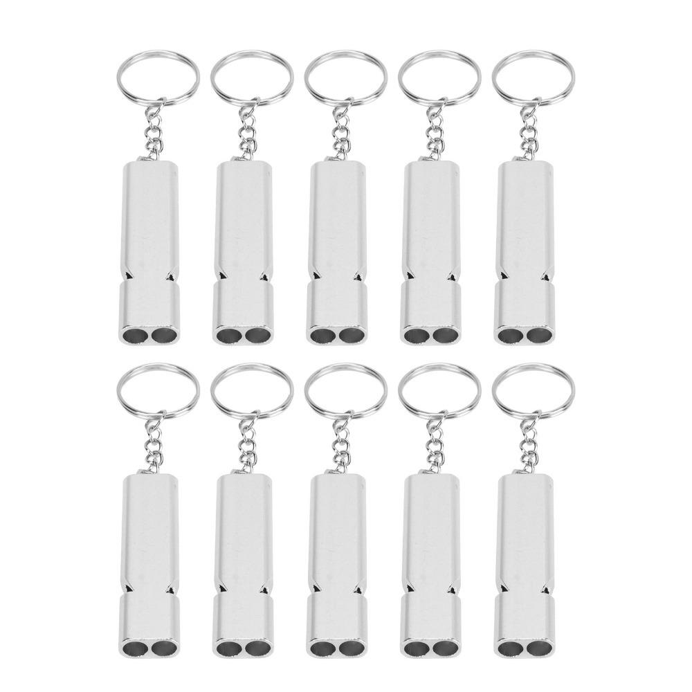 10 Pcs Aluminum Alloy Emergency Survival Whistle 120dB Loud Loud Sound Double Tube Whistle High Frequency Whistle Camping