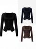 Women's Y2K Spicy Girl Square Neck Long Sleeve Knitwear Buttoned Top for Autumn/Winter