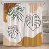 Abstract Mid Century Shower Curtains Green Leaf Modern Geometric Black Lines Aesthetic Art Bathroom Curtain Decor Set With Hooks