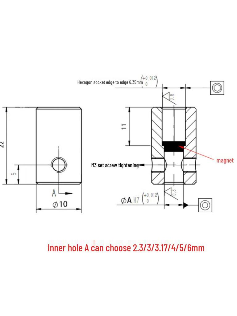 6,35 mm Zeskant Dopbit met Huls voor Elektrische Schroevendraaier - Maten: 2.3/3/3.17/4/5/6mm