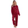 Women's Plus Size Satin Lapel Pajama Set - Long Sleeve & Pants