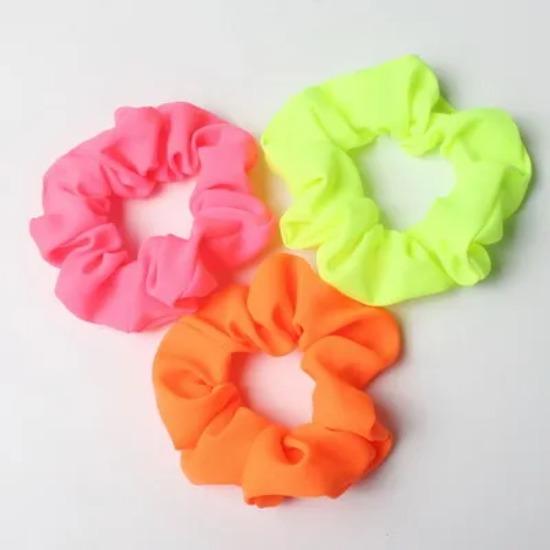 3 Stück/Los Neon Scrunchies Elastische Haargummis Dünner Stoff Bunt Zopfgummis Rosa Grün Orange Leuchtende Farbe Haaraccessoires