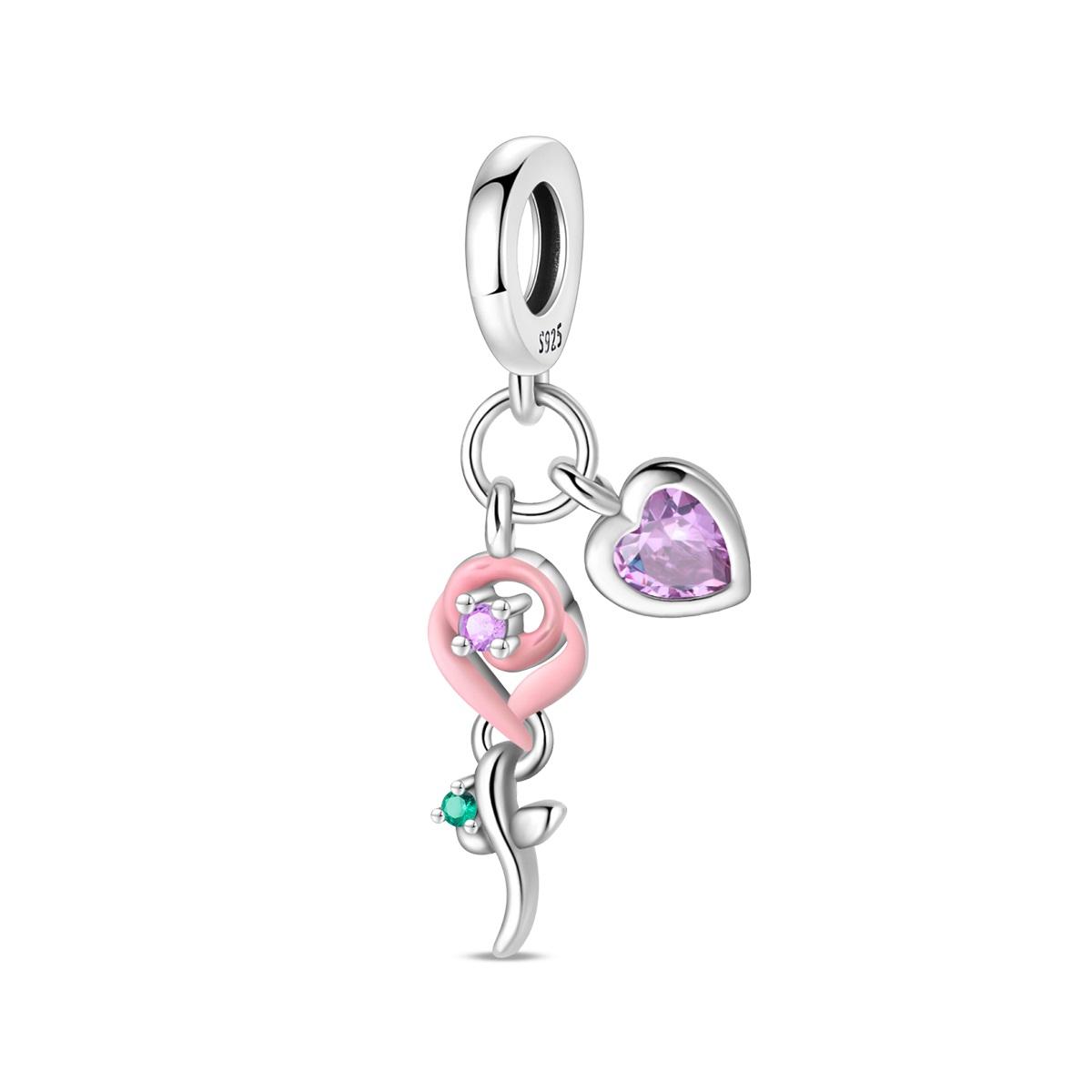 

Genuine Copper Charm Luxurious Pink Rose Pendants Plant Bead Fits Bracelets DoItYourself Women Crafting Delicate Gifts