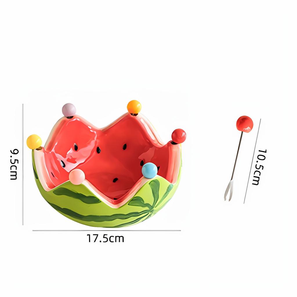 Watermelon Fruit Plate Creative Ceramic Fruit Fork Set Large Capacity Living Room Coffee Table Fruit Bowl Plate Cute Ornaments