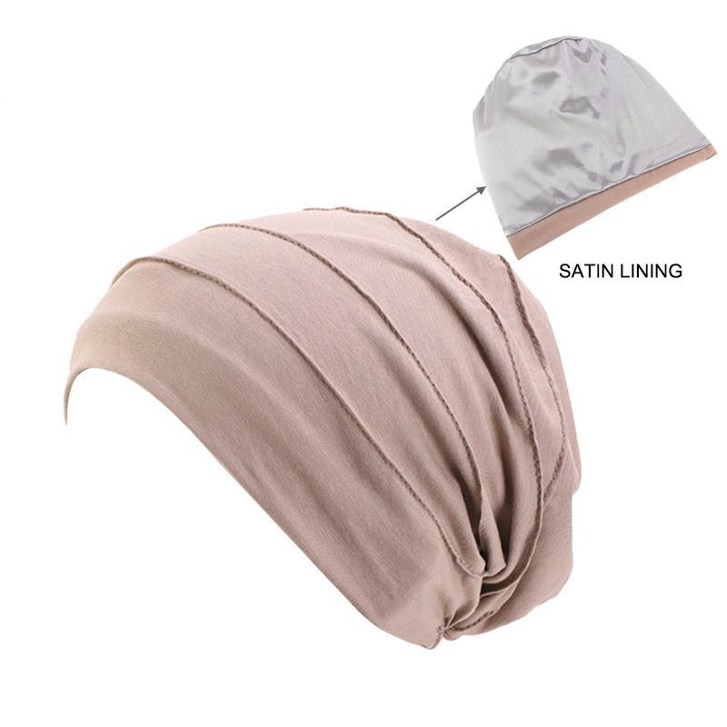 Neuer Damen Satin gefütterter Muslimischer Turban Hut Stretch Schlafmütze Krebs Chemo Hut Mütze Kopftuch Haarausfall Bonnet Arabische Indien Mützen
