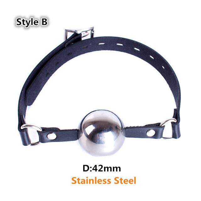 42Mm Stainless Steel Ball Gag With Faux Leather Harness  Toys Black Gags