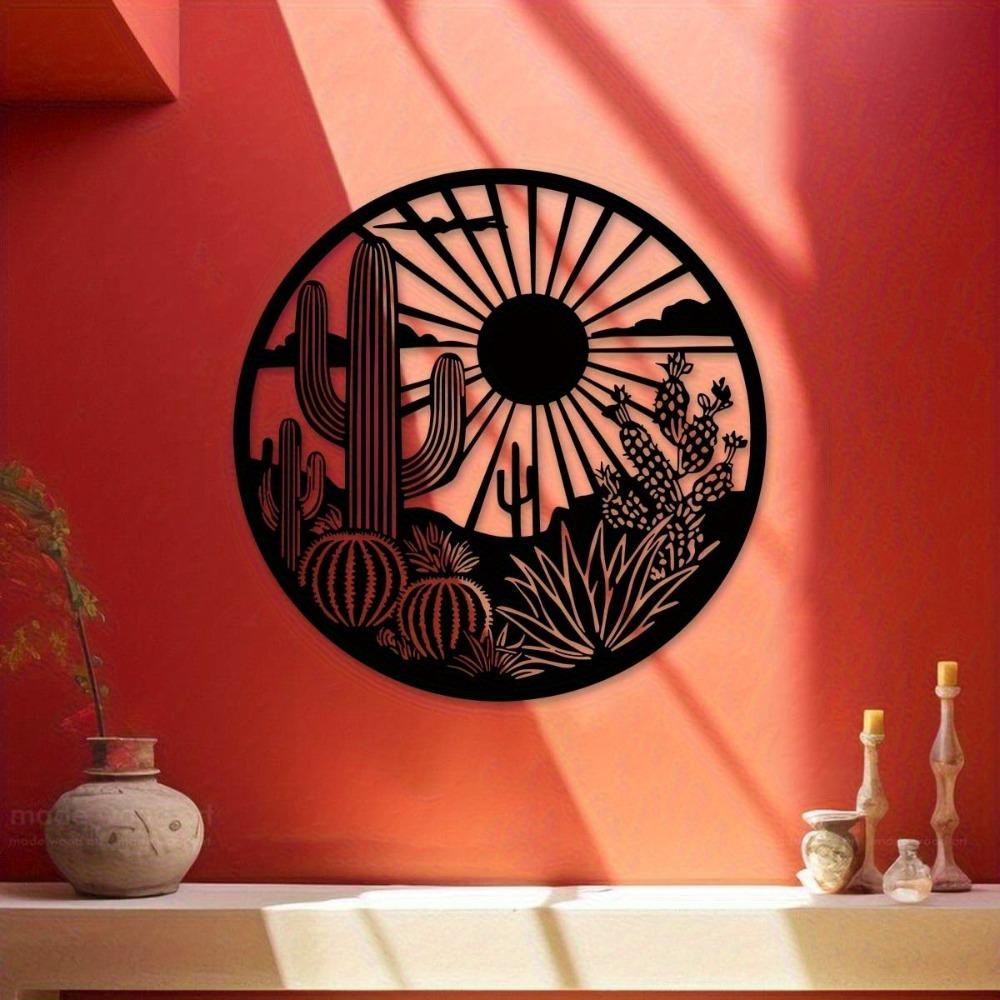 Minimalist Cactus Sunset Sand Metal Wall Art, Durable Outdoor Sign Home Party Decor Classic Hanging
