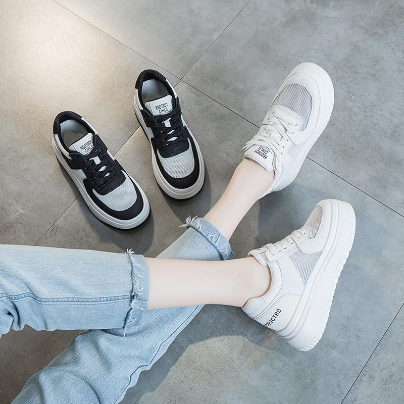 Leather little white shoes women's 2025 spring and summer new mesh breathable sports and leisure shoes thick sole inner height increase 8CM women's s