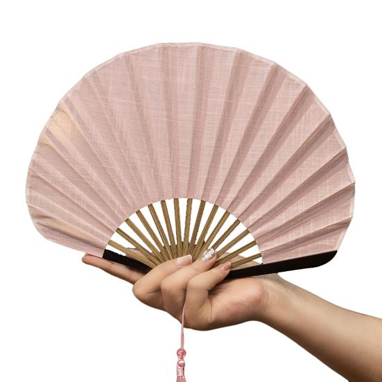 Vintage Baumwoll-Faltfächer Muschelform Bambusrippen Handfächer Tragbarer Sommer-Stofffächer Dekoration Partyzubehör