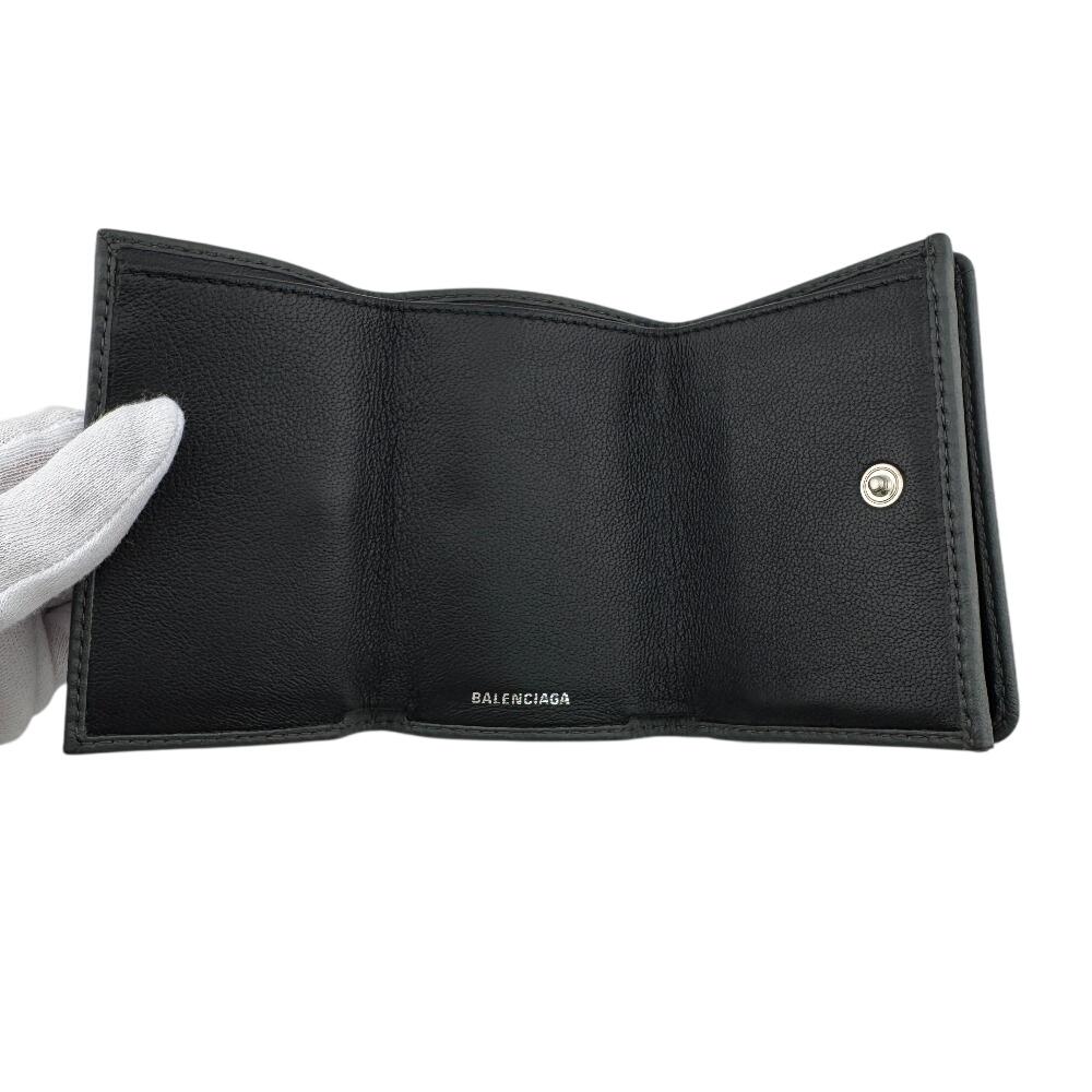 BALENCIAGA 551921 Compact wallet leather Every day Tri-fold wallet Dark gray leather Used