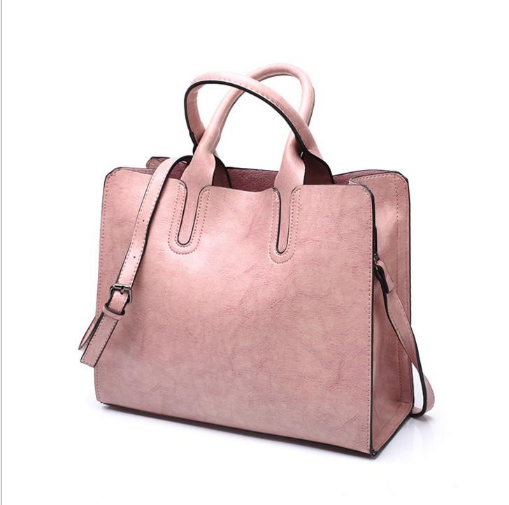 

2024 New European & American Fashion Women s Oil Leather Handbag - Simple Versatile Shoulder & Crossbody Bag розовый