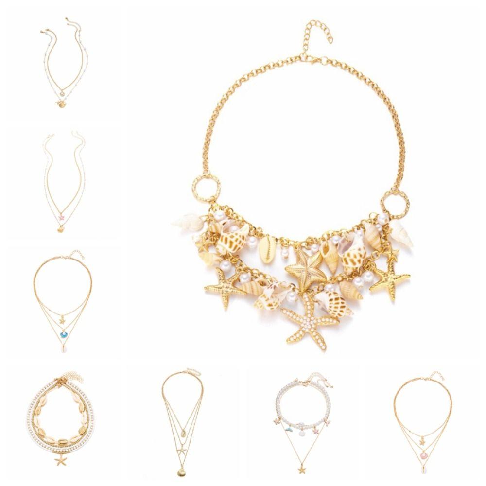 

Pearl Shell Multilayer Necklace Conch Starfish Choker Fashion Shell Clavicle Necklace Summer Style G
