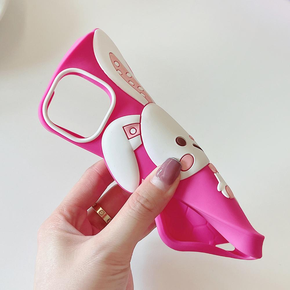 Cartoon Cute Rabbit Phone Case Compatible for iPhone 14 13 12 Pro Max 11 7 Plus Pink Stereoscopic Silicone Protective Cover