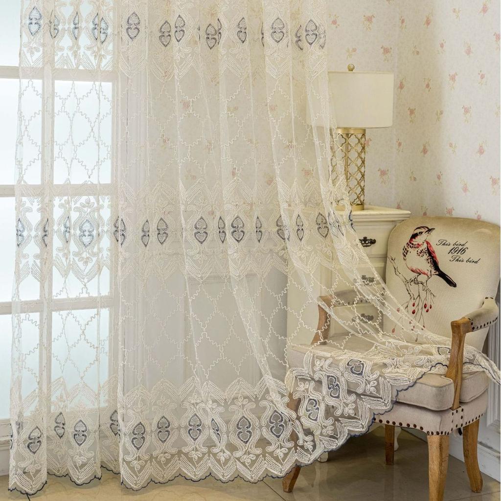 Fenstergitter Stickerei Gaze Vorhang Wohnzimmer Schlafzimmer Balkon Lichtdurchlässigkeit Fertiger Vorhang Europäisch Modern Schlichtheit