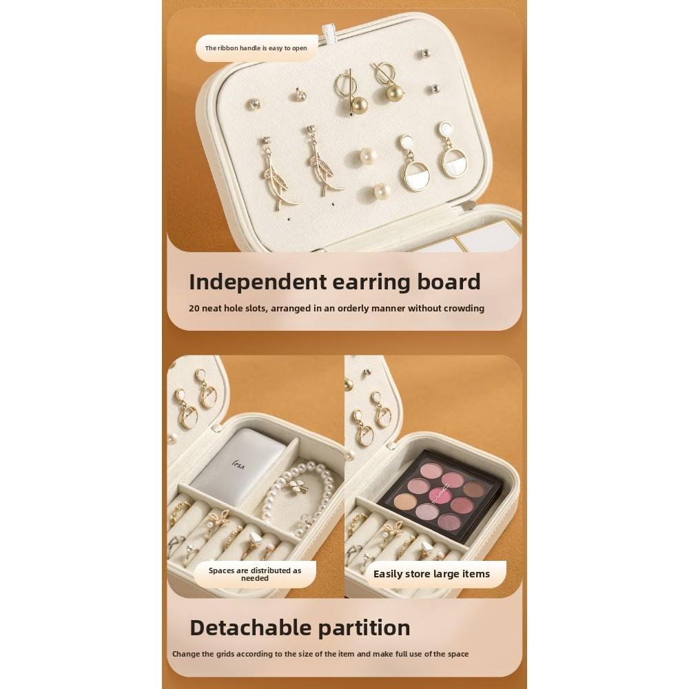 Leather Zipper Stud Earrings Storage Jewelry Box with Baffle Earrings Ring Large Capacity Jewelry Jewelry Portable Box