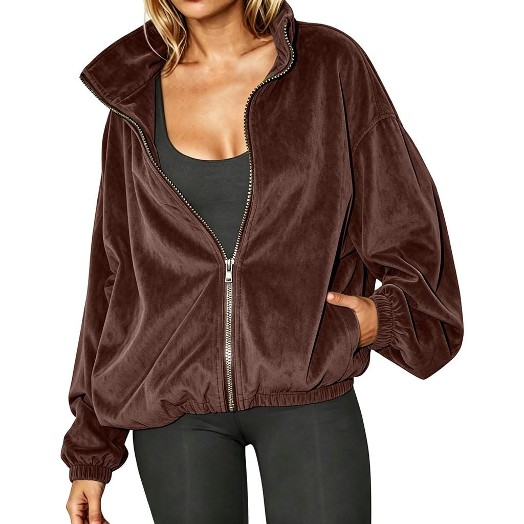 Damen Kapuzenpullover mit Reißverschluss Stehkragen Farbe Langarm Lässige Jacke Oberbekleidung