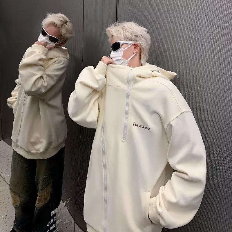 Spring and Autumn Cardigan Hooded Sweater Men's Casual Trendy Brand Sports Ruffian Handsome American Teen Retro Japanese Student Jacket