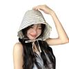 1Pcs Large Brim Foldable Bucket Hats With String For Women Korean Striped Female Panama Bob Outdoor Mountaineering Hat